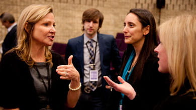 Kim Kadlec (left), worldwide vice president of Johnson & Johnson’s global marketing group, was among the speakers at Kellogg’s 2012 Marketing Conference