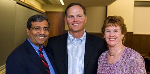 Dean Dipak Jain, 2008 Beacon Capital Executive in Residence Jim Scherr '89, and Liz Howard, Associate Director of SEEK/Associate Director of the Center for Nonprofit Management
