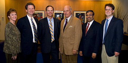 Left to right: Liz Howard, Associate Director of SEEK/Associate Director of the Center for Nonprofit Management; Tim Feddersen, Director of SEEK and the Wendell Hobbs Professor of Managerial Economics & Decision Sciences; Jim Scherr '89, 2008 Beacon Capital Executive in Residence; Don Haider, Director of the Center for Nonprofit Management; Dipak Jain, Dean of the Kellogg School of Management; Chris Ashley '08, Social Impact Club Civic Leadership