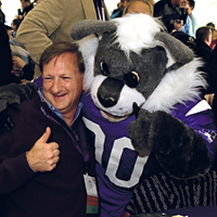 Professor Mort Kamien with Willie the Wildcat