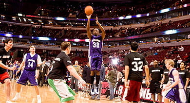Kellogg students played Chicago Booth students in a game of basketball at the United Center