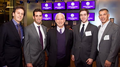 From left: Salon founder David Kabiller ’87, Salon Award winner Ian Mashal ’11, Northwestern University President Morton Schapiro, undergraduate Salon Award winner Jesse Wiener ’11 and New York Yankees General Manager Joe Girardi ’86 