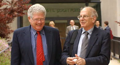 James J. O'Connor Professor of Decision and Game Sciences Ehud Kalai (left) with Daniel Kahneman, the winner of the 2002 Nobel Prize in Economics