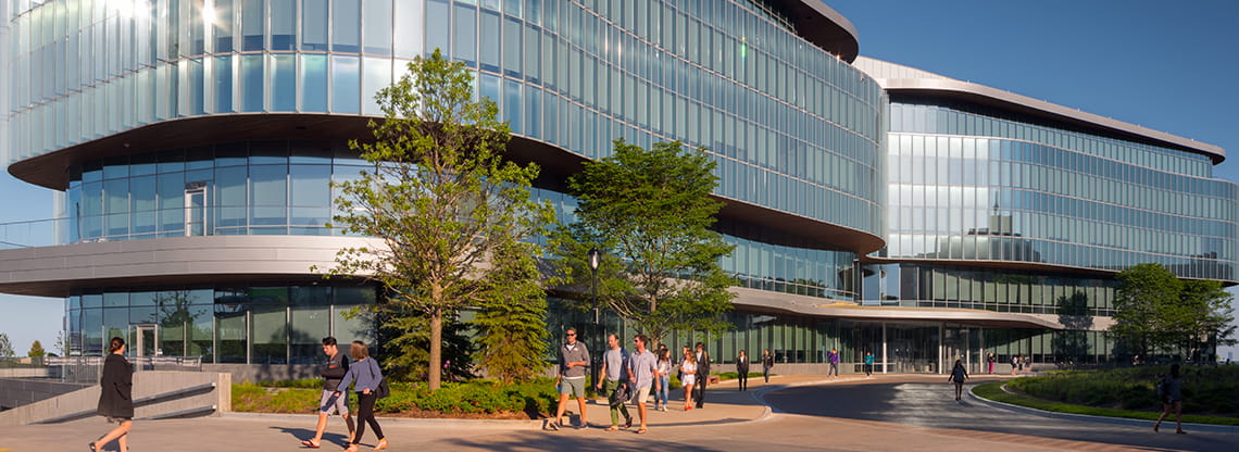 Exterior shot of the Kellogg Global Hub.