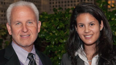 “I’m very thankful I had the opportunity to learn about financial economics during my undergraduate career,” says CPU student Nicole Ablondi, right, with Northwestern University President Morton Schapiro.