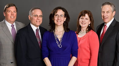 From left: T. Bondurant French ’76, Lloyd Morgan ’63, Dean Sally Blount ’92, Karin O’Connor ’89 and Gerald Cohen ’79 