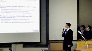 Full-time students Seth Capron, Eric Nyman, Brandon Strong (all ’13) and part-time student Nick Federowicz presented their work at to the Evanston City Council on Dec. 11.