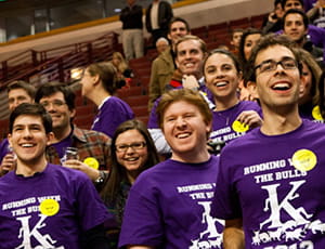 Hundreds of Kellogg students turned out to cheer for the team in purple. Photo caption here