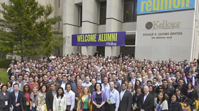 Alumni gather in front of the Donald P. Jacobs Center to celebrate Reunion 2013.