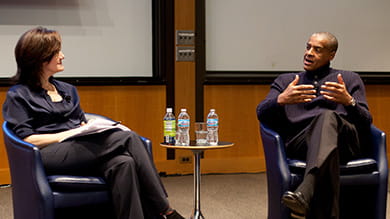 Dean Sally Blount '92 and Loop Capital CEO Jim Reynolds '82