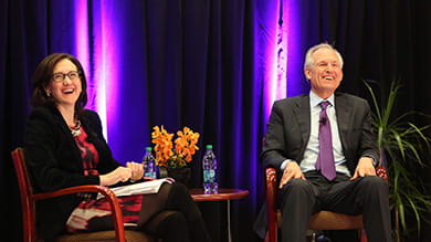 Dean Sally Blount '92 and Boeing CEO Jim McNerney