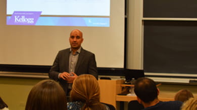 Amit Bouri '07 discussed the changes to impact investing Oct. 28 and 29 as part of the Beacon Capital Partners Executive in Residence program at the Kellogg School of Management