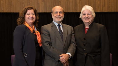 Addressing a filled auditorium at the Donald P. Jacobs Center, former Federal Reserve Bank Chairman Ben Bernanke delivered an extensive talk on the U.S. economy, the 2008 financial crisis and recovering from one of the greatest recessions in American history. 