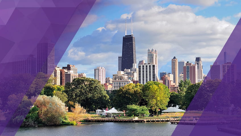 Chicago skyline Kellogg campus