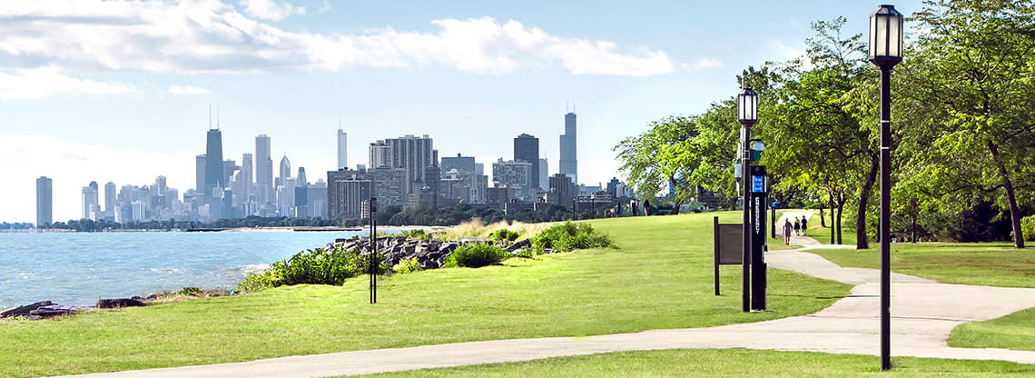 A view of Chicago's skyline from the Evanston campus.