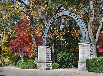 The Northwestern Arch on Evanston's campus as seen from Sheridan road.