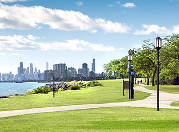 A view of Chicago's skyline from the Evanston campus.
