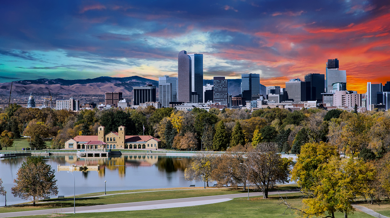 Denver cityscape with mountains in the distance