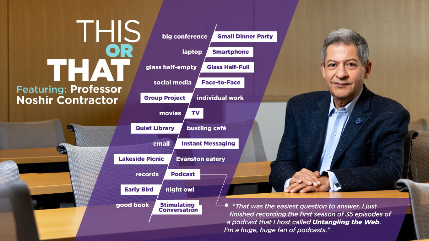 Professor Noshir Contractor at a classroom on the Kellogg campus