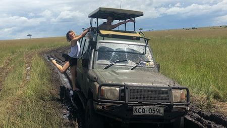 Kellogg student Nicole Schrieber on an all-terrain vehicle in Kenya