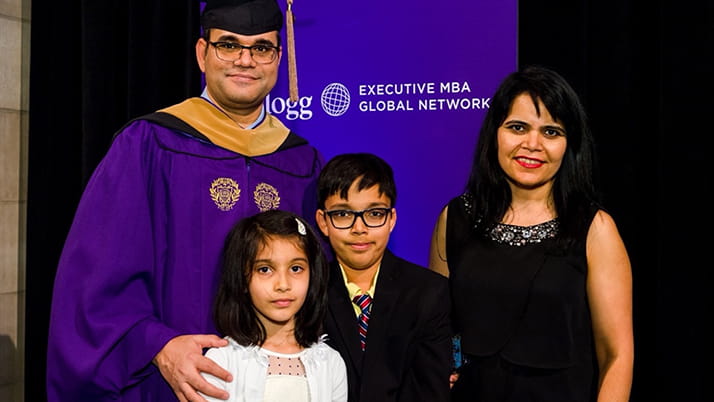 Kellogg graduate Ajay Kumar Gautam on graduation day with his family