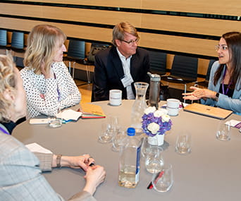 Kellogg MBA student Taryn Puranmalka ’22 (2Y) networking at the 2022 MacEachern healthcare symposium