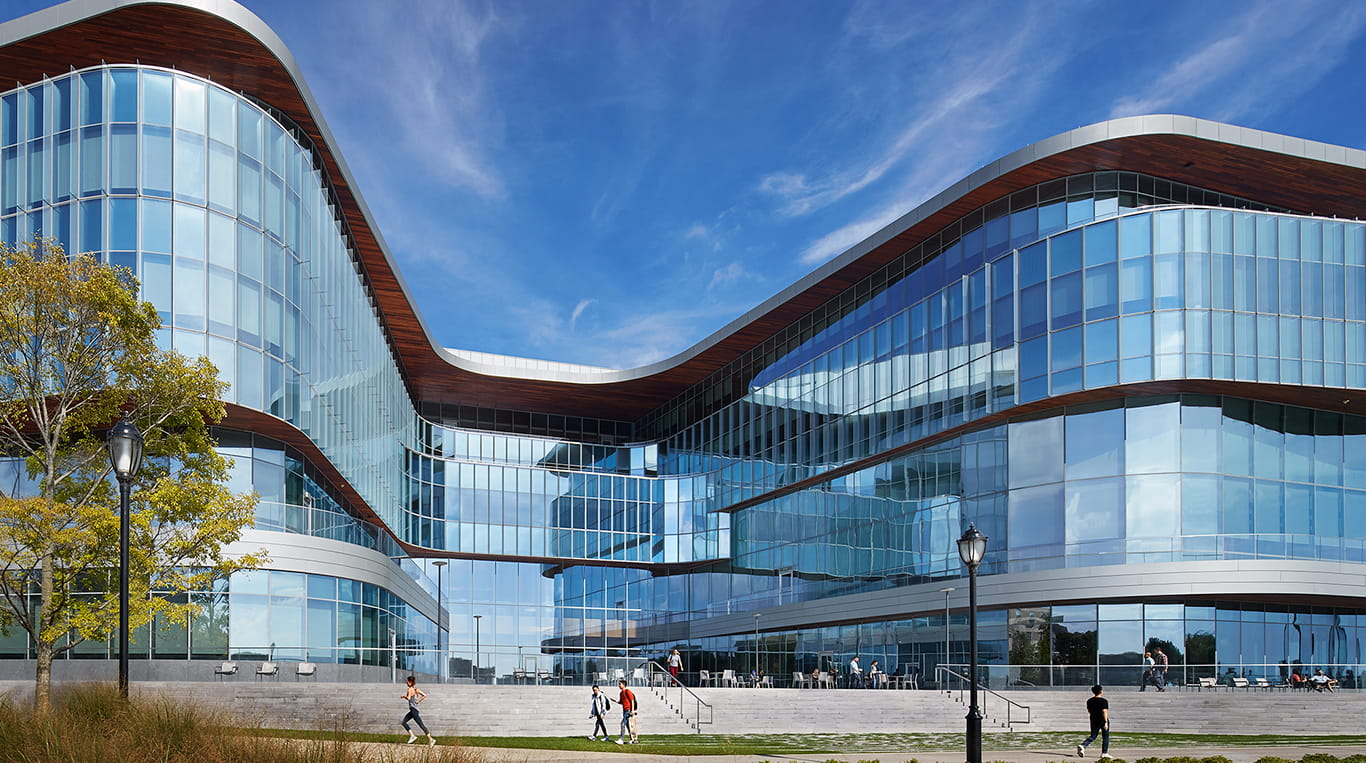 Exterior photo of the Kellogg Global Hub on Northwestern's Evanston campus