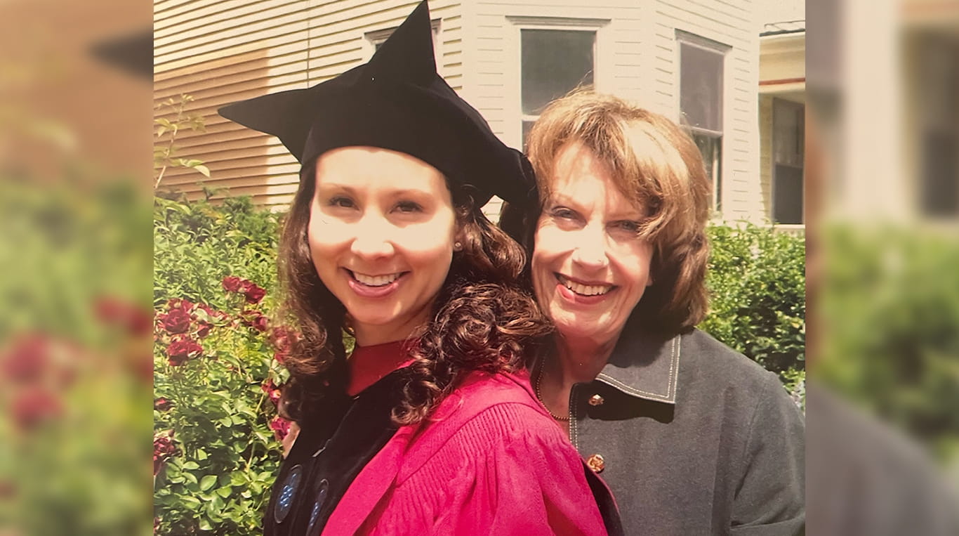 Professor Lauren Rivera with her mom at her PhD graduation
