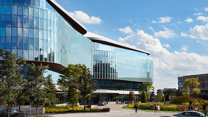 The Global Hub is a five-story building at the Kellogg Evanston campus
