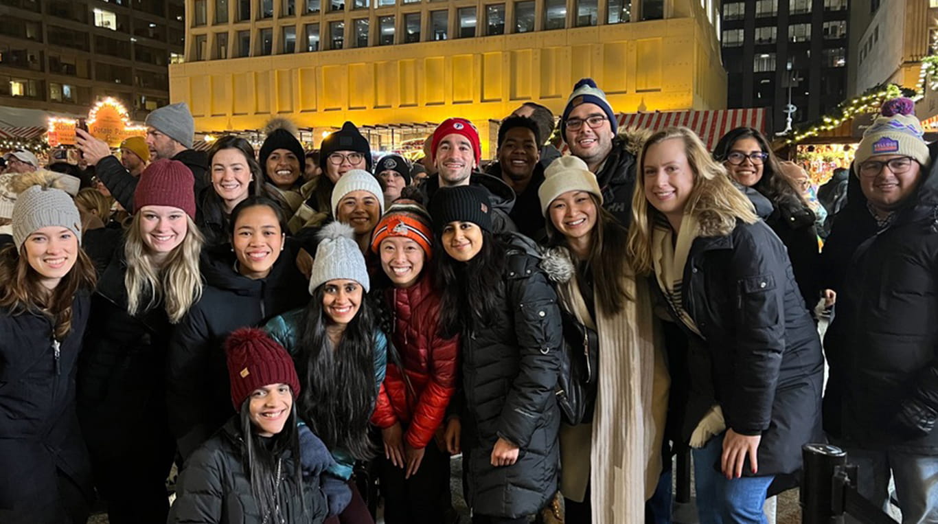A group of Kellogg students at Christkindlmarket in Chicago