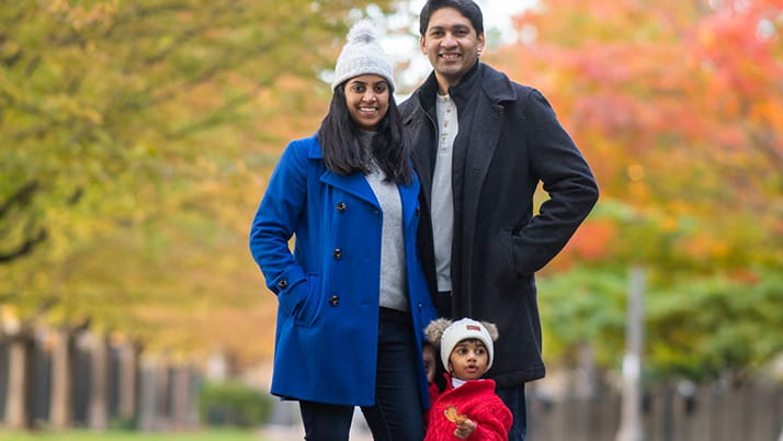 Varun Anand ’23, an MBA candidate via the Evening & Weekend MBA program at Kellogg, with his family