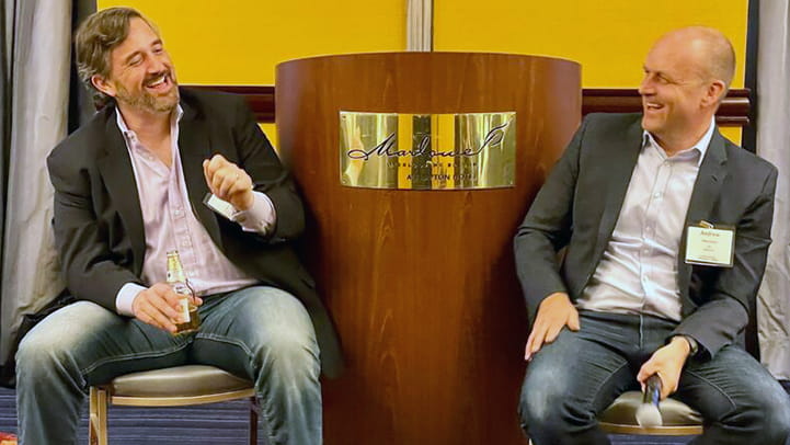 Andrew Obenshain, CEO of Bluebird Bio and a Kellogg alumnus & Professor Craig Garthwaite