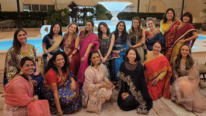 Women in the 131 cohort celebrating Diwali on the Miami campus
