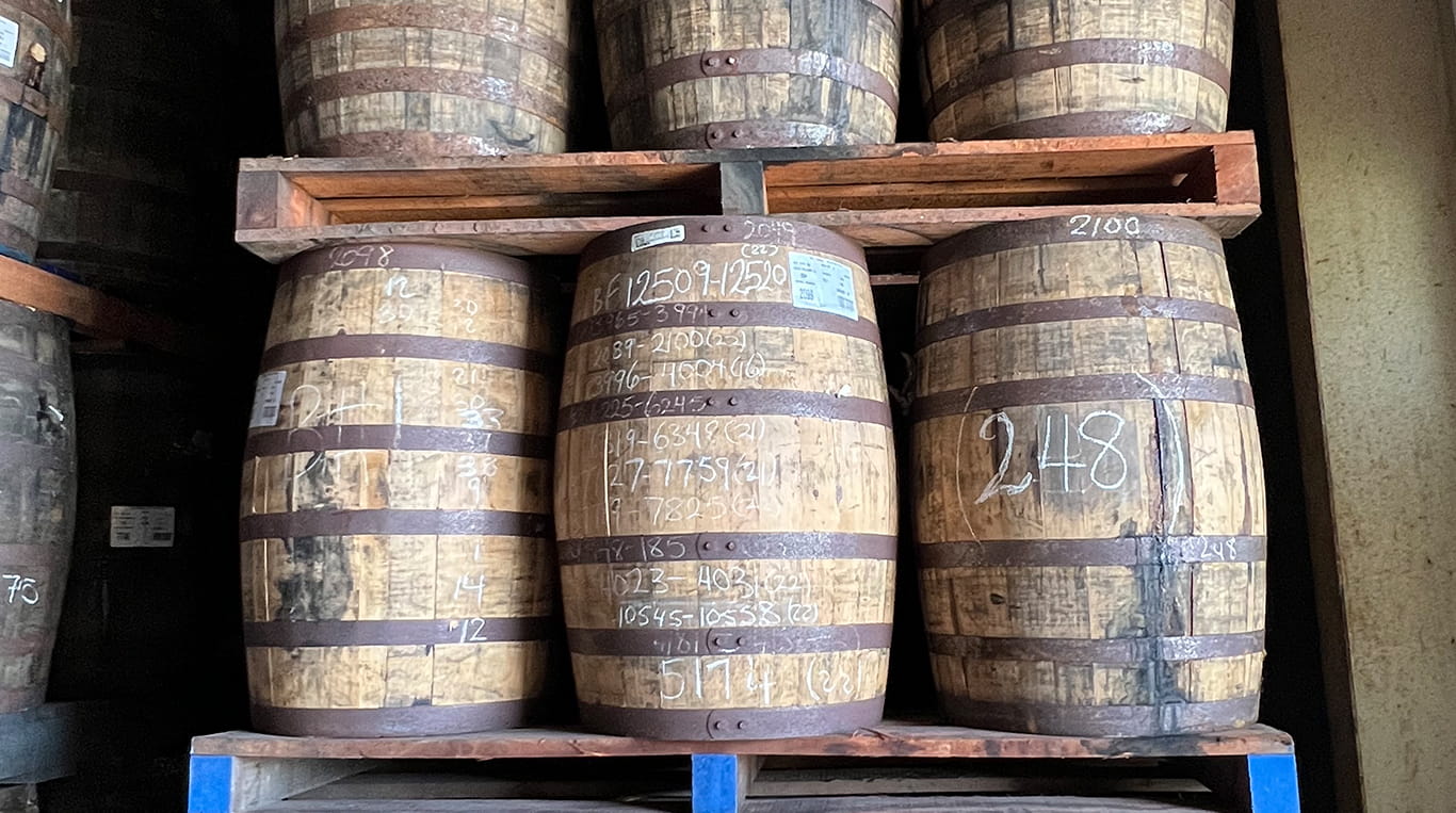 Aged rum barrels in a rum distillery in the Caribbean