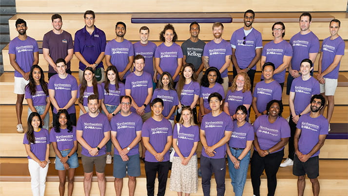 Amra alongside her 2024 and 2025 JD-MBAs at Kellogg