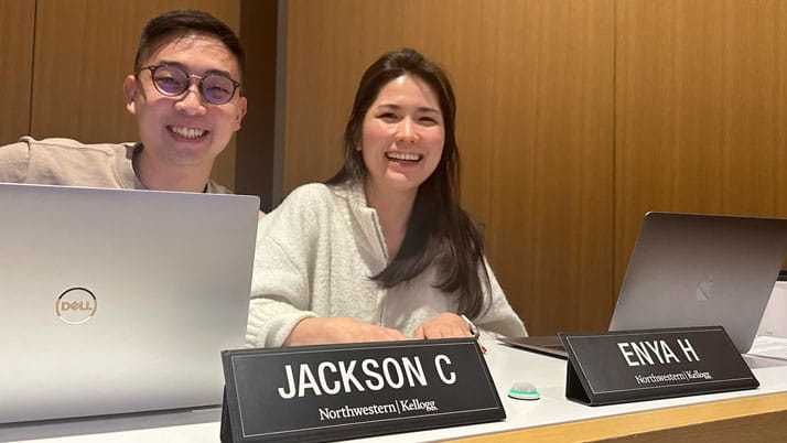 Enya with her JV taking a class together at Kellogg, one of the ways the school tries to welcome students' partners.