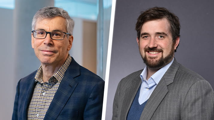 David Dranove is the Walter J. McNerney Professor of Health Industry Management and professor of strategy at Kellogg (L) and Craig Garthwaite is the Herman R. Smith Research Professor in Hospital and Health Services (R)