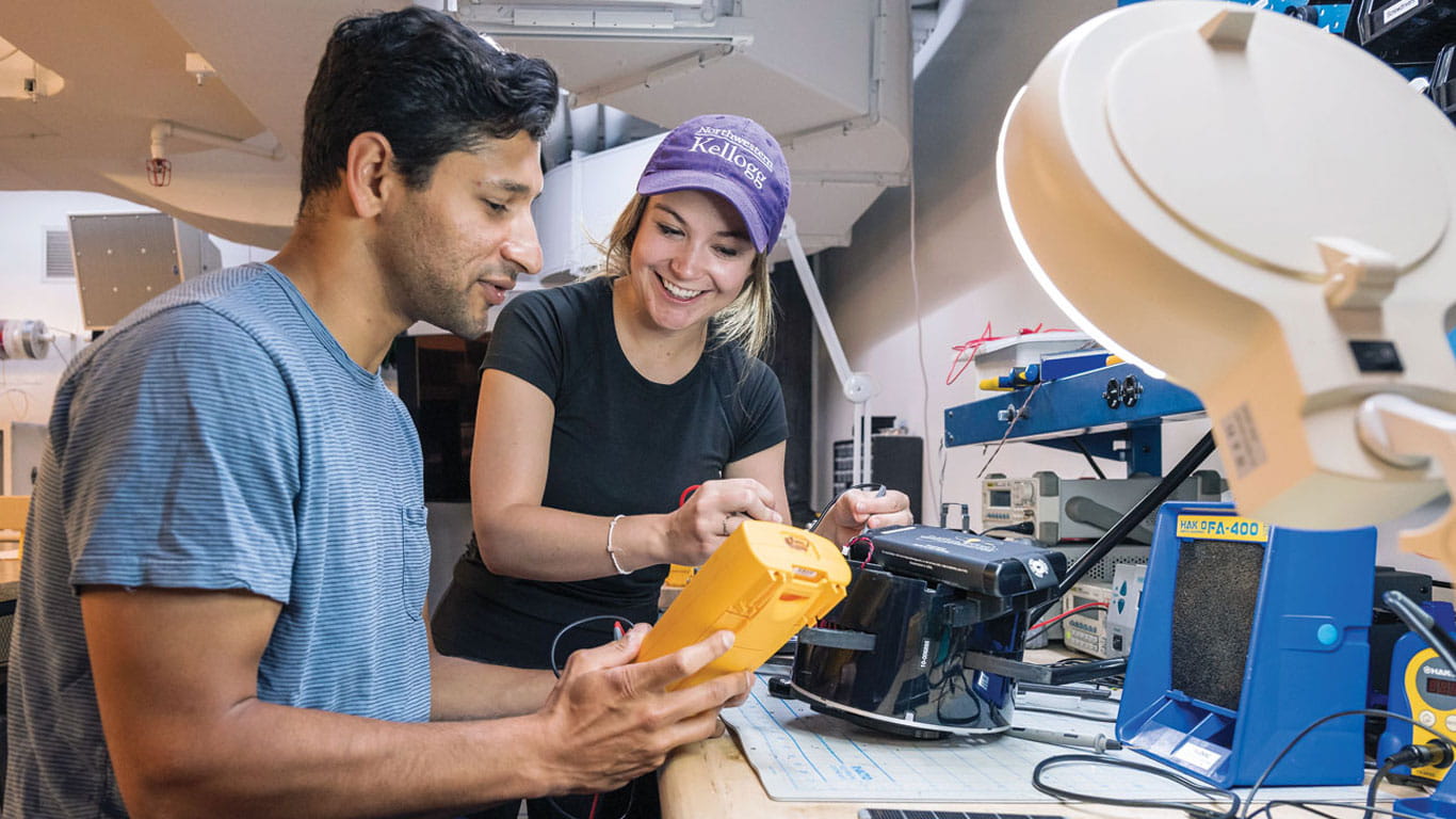 Two students at Kellogg apply learnings from faculty on how to leverage the power of technology to explore solutions for business challenges