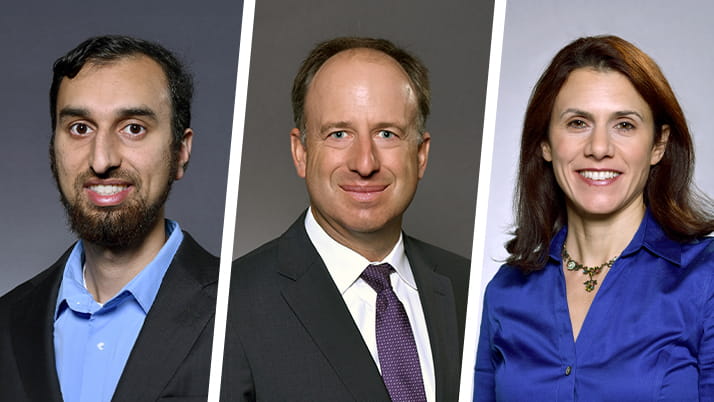 Kellogg professors Hatim Rahman (L), Thomas Hubbard (C) and Sarit Markovich (R)