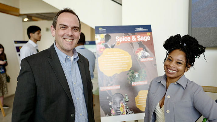 Entrepreneur Keyaira Lock next to David Sack during an entrepreneurship event at Kellogg.