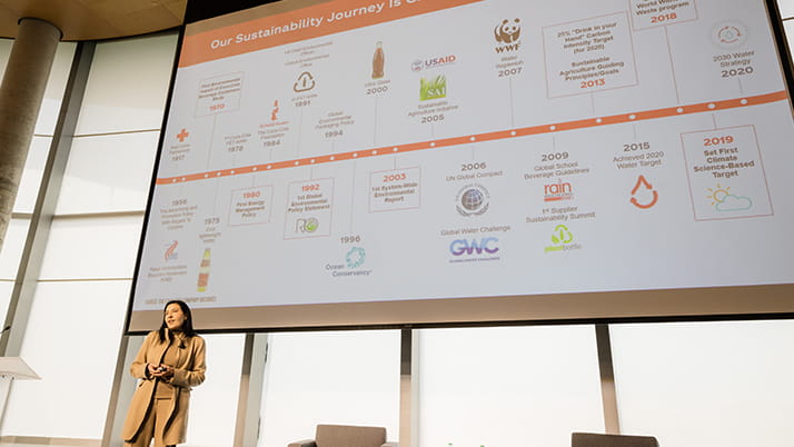 Bea Perez, the chief sustainability officer at Coca-Cola, led a discussion on the company's goals for corporate environmental, social and governance (ESG)  