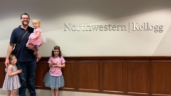 Matt Lojkovic and two daughters on the Chicago campus