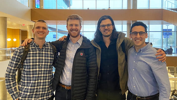 Danny and his New Venture Discovery teammates after completing their final in-class pitch. 