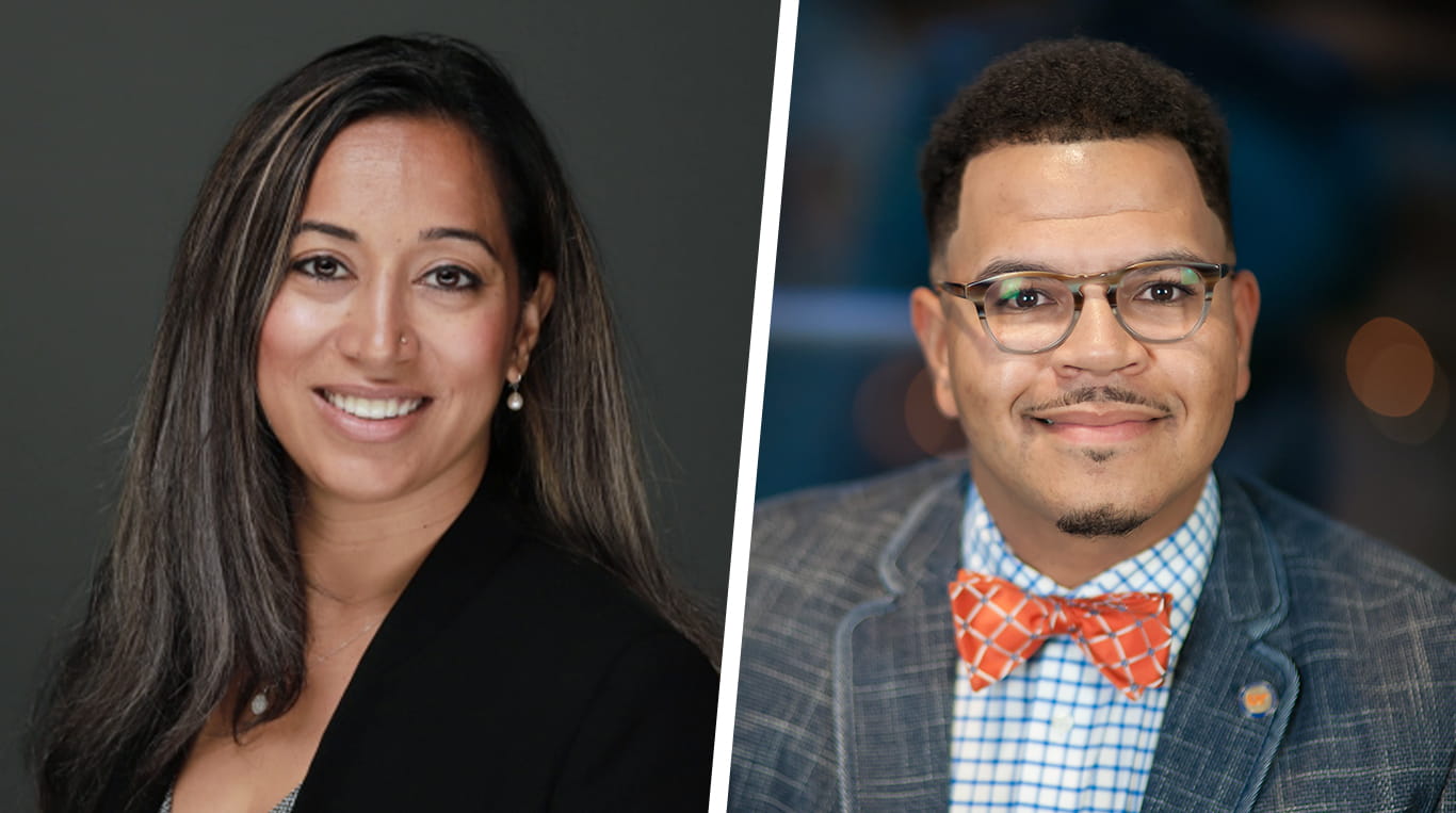  Amanda Chawla ’24 (left) and Brennan H. N. McMurry ’24 (right) are two students in the Executive MBA Program at Kellogg.