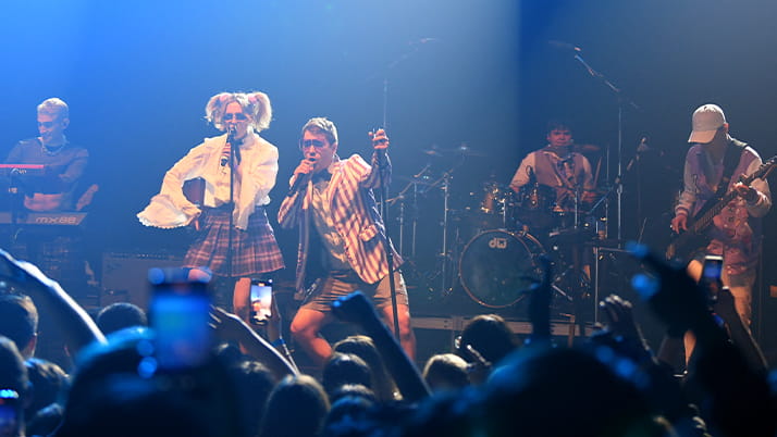 A crowd watches a band perform