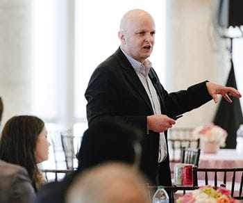 Professor Matt Allen speaks at the Ward Center for Family Enterprises re:connect conference at the Kellogg Global Hub.