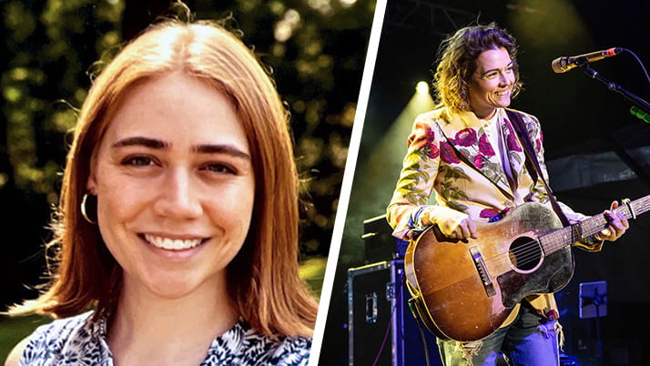 Bailey, an MBA student at Kellogg, next to her PRIDE media pick