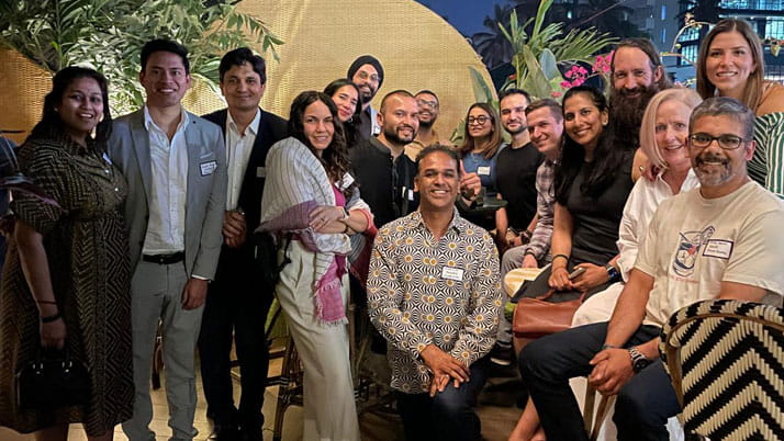 MBA students networking with each other.