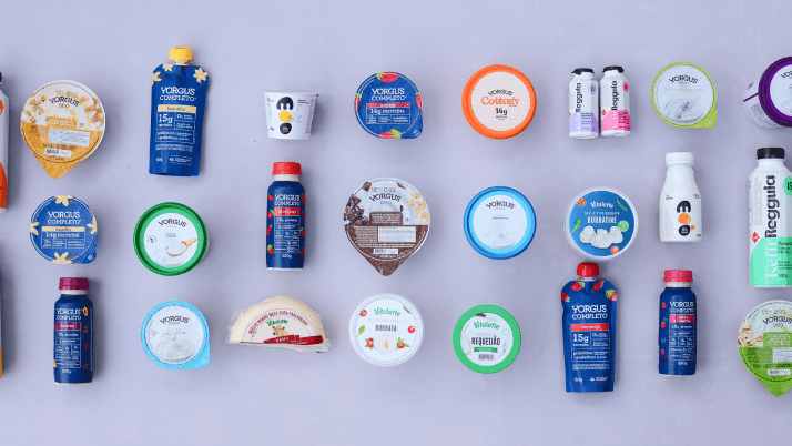 An overhead shot of dairy products