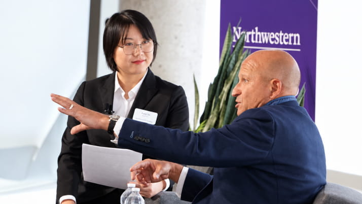 A Kellogg MBA student interviewing the CEO of Emerson